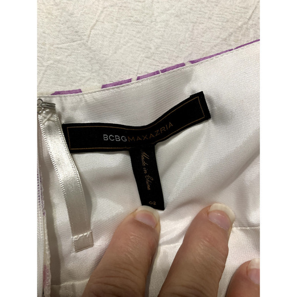 BCBG Max Azria Halter Dress Sz 2 Pink Purple Gray Medalion Silk Handkerchief Hem - Picture 8 of 10